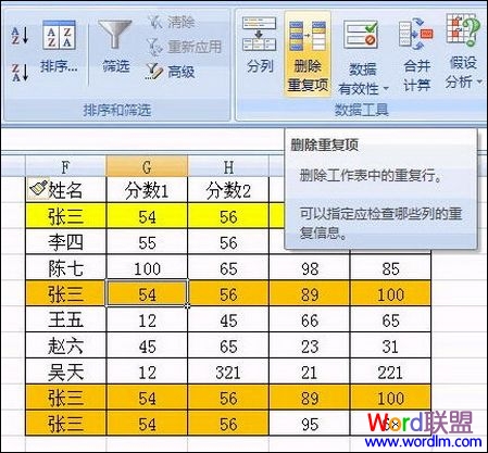 Excel2007中快速删除重复记录的技巧